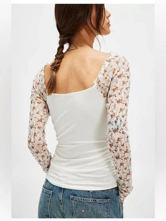 FREE PEOPLE Floral LaceSleeve JOSIE Twofer Top NWT - Picture 5 of 9